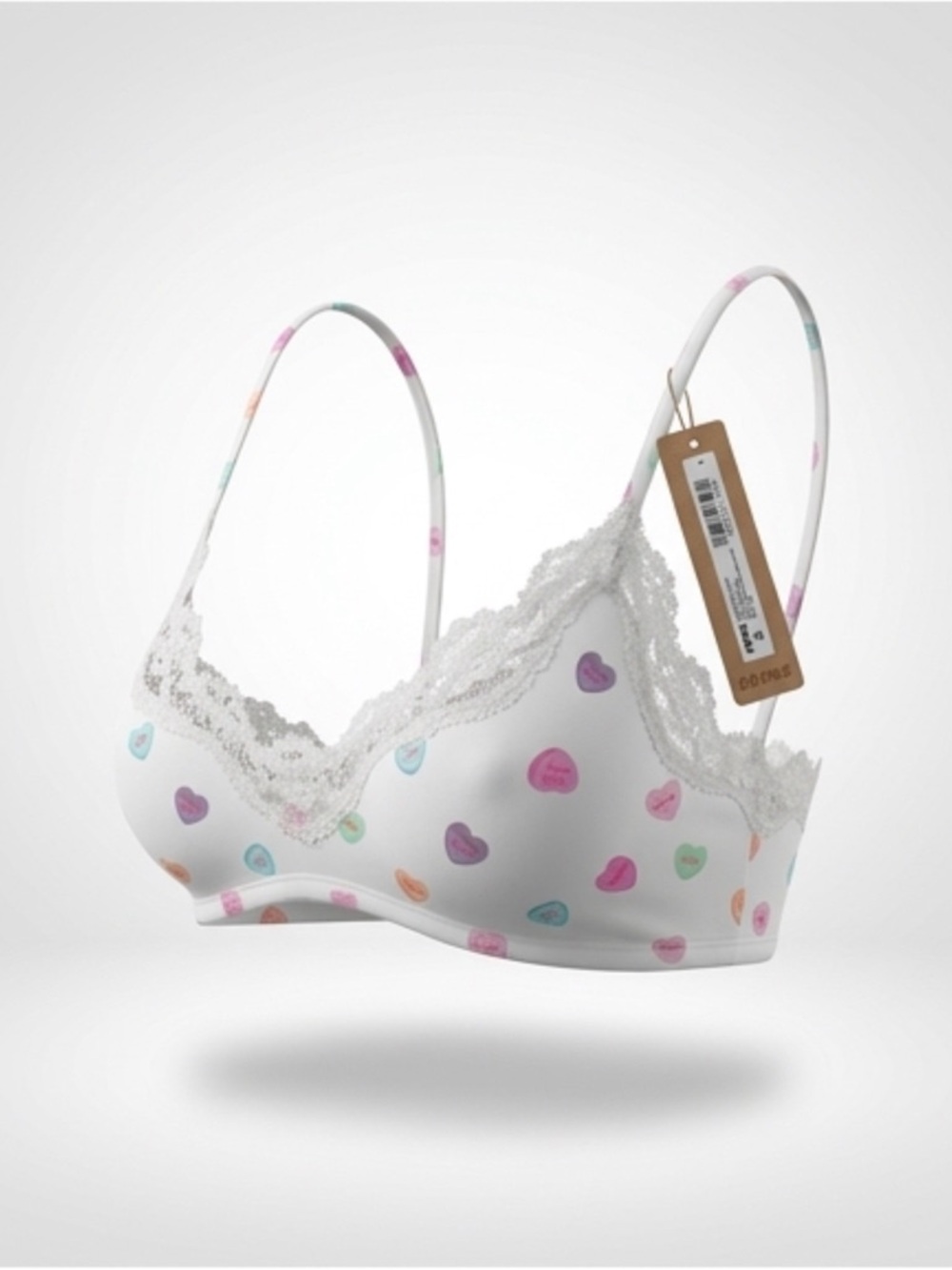 SKIMS Candy Hearts Lace Trim Bralette NWT XS Valentine Print